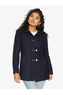 Women De La Creme Fashions Wool Blend Contrast Trim Coat