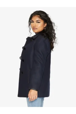 Women De La Creme Fashions Wool Blend Contrast Trim Coat