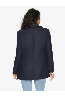 Women De La Creme Fashions Wool Blend Contrast Trim Coat