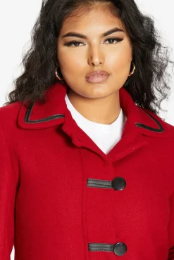 Women De La Creme Fashions Wool Blend Contrast Trim Coat