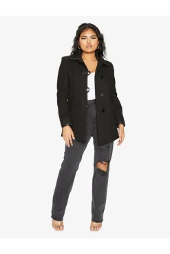 Women De La Creme Fashions Wool Blend Contrast Trim Coat