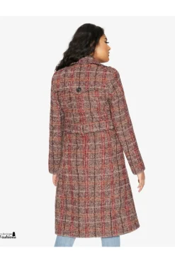 Women De La Creme Fashions Wool Blend Check Military Duster Coat