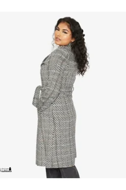 Women De La Creme Fashions Wool Blend Check Military Duster Coat