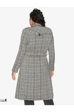 Women De La Creme Fashions Wool Blend Check Military Duster Coat