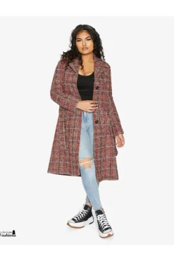 Women De La Creme Fashions Wool Blend Check Military Duster Coat