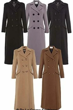 Women De La Creme Fashions Wool Blend Double Breasted Long Coat