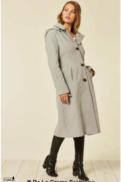 Women De La Creme Fashions Wool Blend Hooded Mid Length Coat