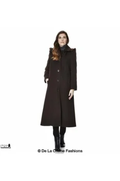 Women De La Creme Fashions Wool Blend Faux Fur Trim Hood Long Coat
