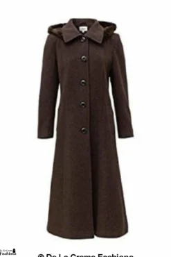 Women De La Creme Fashions Wool Blend Faux Fur Trim Hood Long Coat