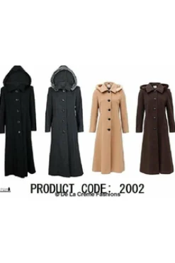Women De La Creme Fashions Wool Blend Faux Fur Trim Hood Long Coat