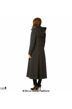 Women De La Creme Fashions Wool Blend Faux Fur Trim Hood Long Coat