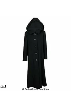 Women De La Creme Fashions Wool Blend Faux Fur Trim Hood Long Coat