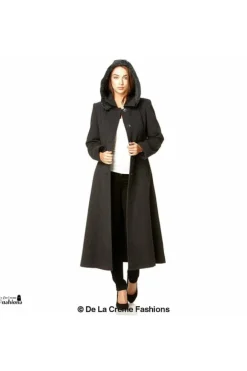 Women De La Creme Fashions Wool Blend Faux Fur Trim Hood Long Coat