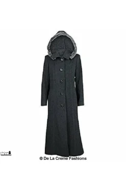 Women De La Creme Fashions Wool Blend Faux Fur Trim Hood Long Coat