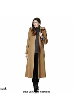 Women De La Creme Fashions Wool Blend Faux Fur Trim Hood Long Coat