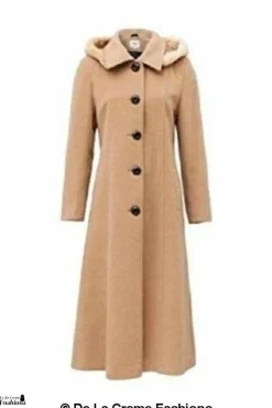 Women De La Creme Fashions Wool Blend Faux Fur Trim Hood Long Coat