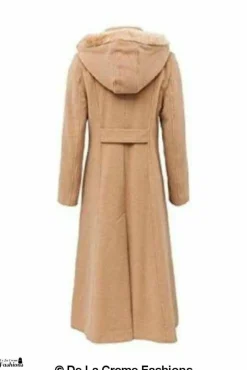 Women De La Creme Fashions Wool Blend Faux Fur Trim Hood Long Coat