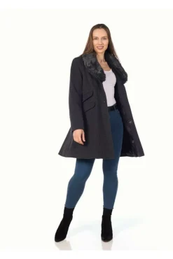 Women De La Creme Fashions Wool Blend Faux Fur Collar Midi Coat