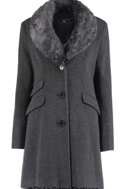 Women De La Creme Fashions Wool Blend Faux Fur Collar Midi Coat