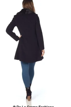 Women De La Creme Fashions Wool Blend Faux Fur Collar Midi Coat