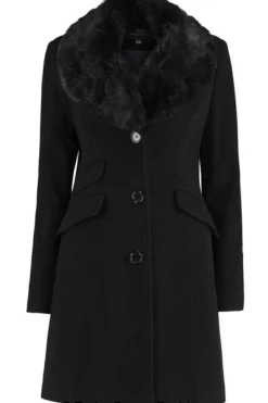 Women De La Creme Fashions Wool Blend Faux Fur Collar Midi Coat
