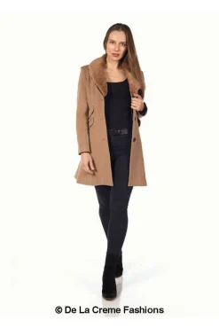 Women De La Creme Fashions Wool Blend Faux Fur Collar Midi Coat