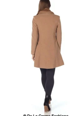 Women De La Creme Fashions Wool Blend Faux Fur Collar Midi Coat