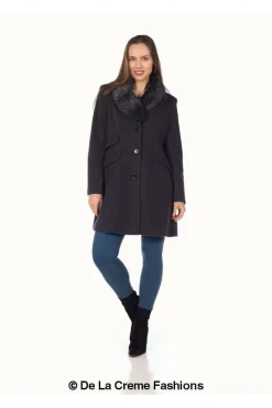 Women De La Creme Fashions Wool Blend Faux Fur Collar Midi Coat