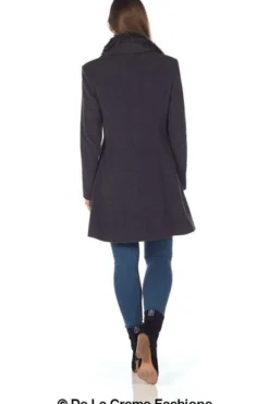 Women De La Creme Fashions Wool Blend Faux Fur Collar Midi Coat