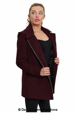 Women De La Creme Fashions Wool Blend Zip Up Hooded Coat