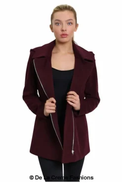 Women De La Creme Fashions Wool Blend Zip Up Hooded Coat