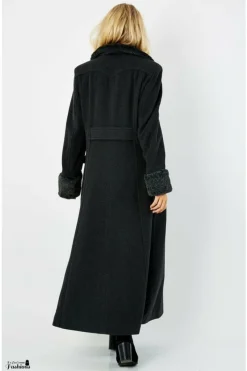 Women De La Creme Fashions Wool Blend Faux Fur Trim Maxi Coat