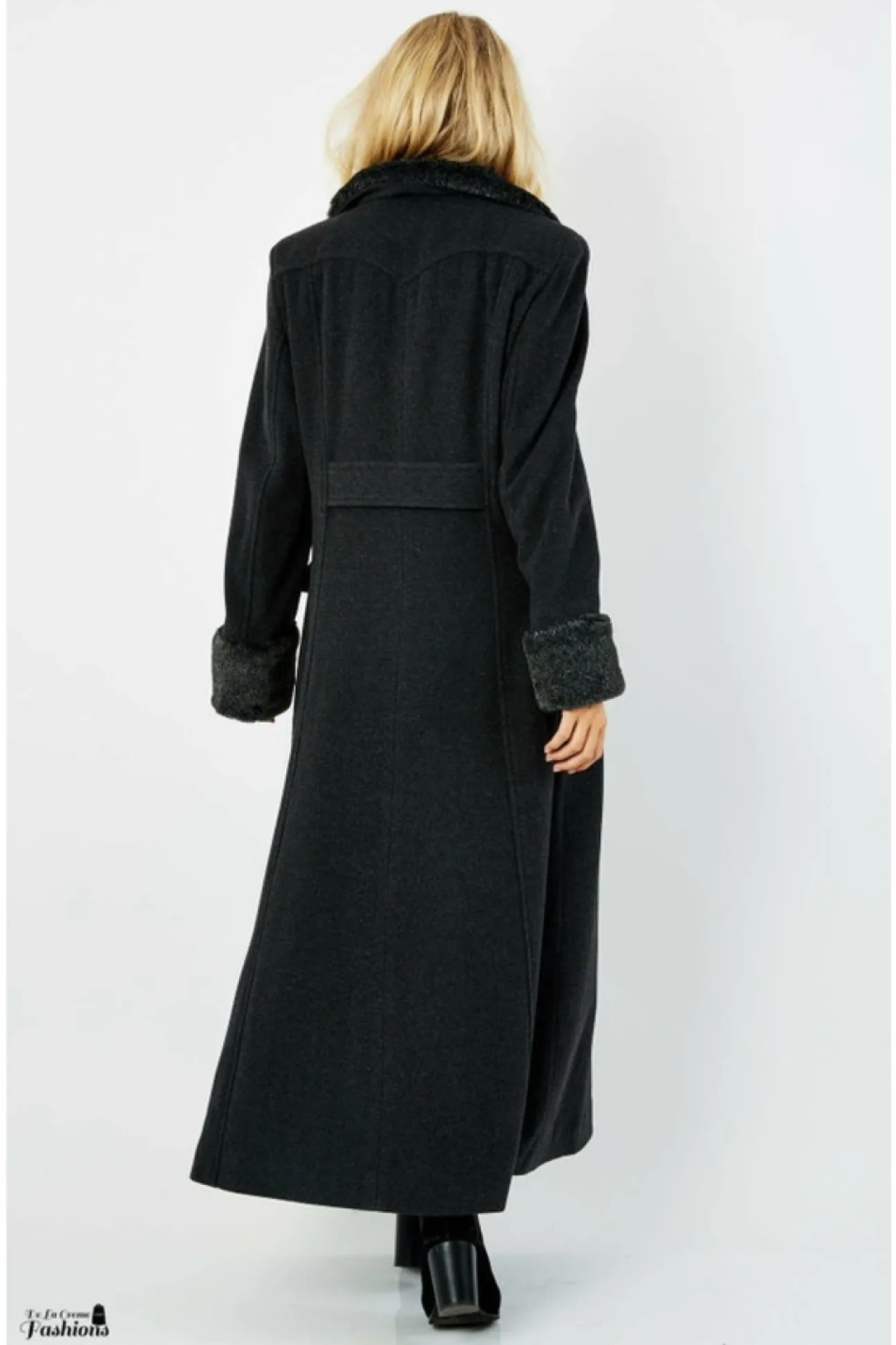 Women De La Creme Fashions Wool Blend Faux Fur Trim Maxi Coat