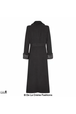 Women De La Creme Fashions Wool Blend Faux Fur Trim Maxi Coat