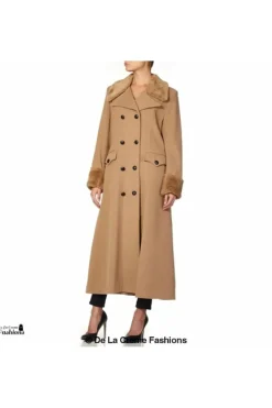 Women De La Creme Fashions Wool Blend Faux Fur Trim Maxi Coat