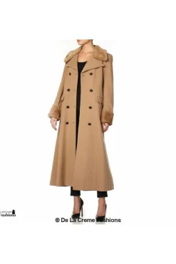 Women De La Creme Fashions Wool Blend Faux Fur Trim Maxi Coat