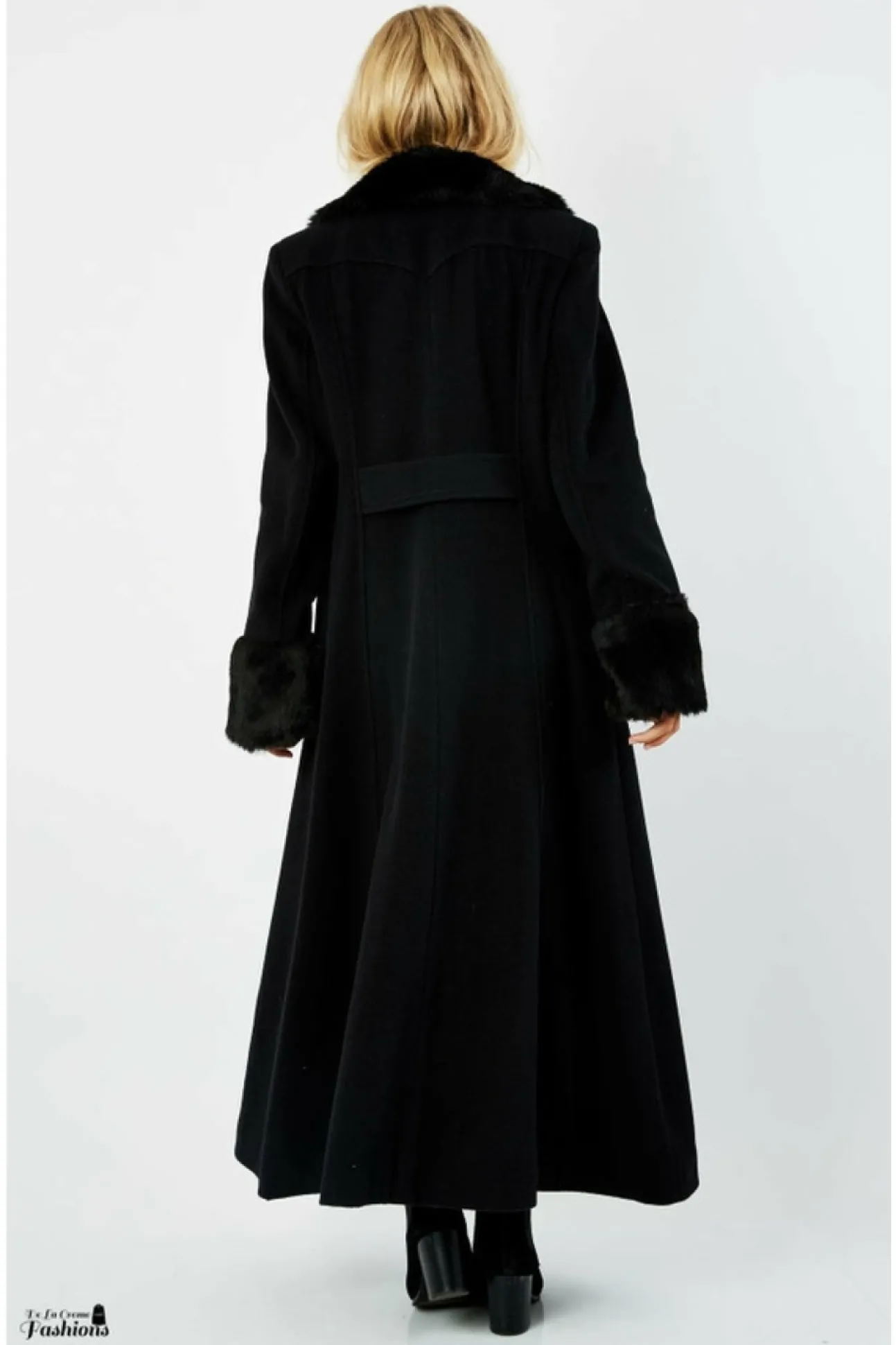 Women De La Creme Fashions Wool Blend Faux Fur Trim Maxi Coat