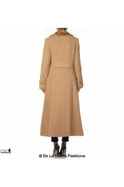 Women De La Creme Fashions Wool Blend Faux Fur Trim Maxi Coat