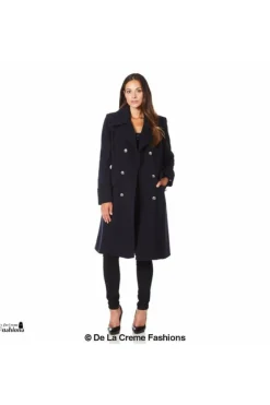 Women De La Creme Fashions Wool Blend Double Breasted Midi Coat