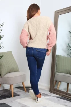 Women Double Second And Oatmeal Colour Block Cable Knit Jumper