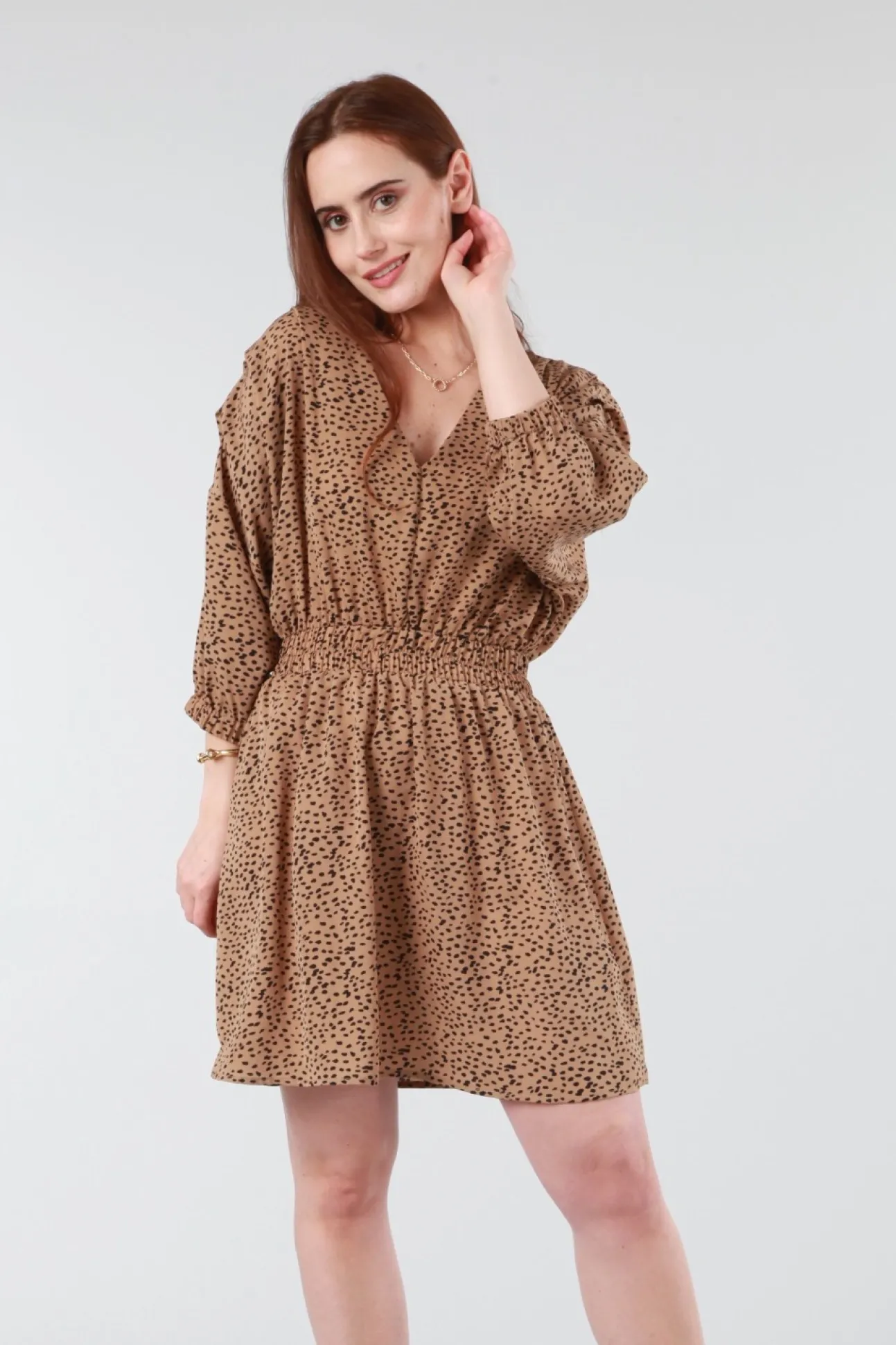 Women Double Second Animal Print Relaxed Shoulder Dress