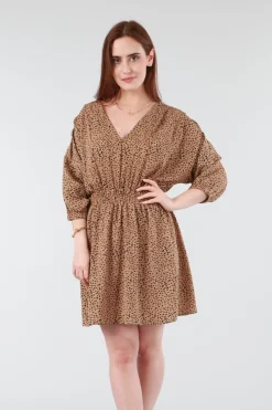 Women Double Second Animal Print Relaxed Shoulder Dress