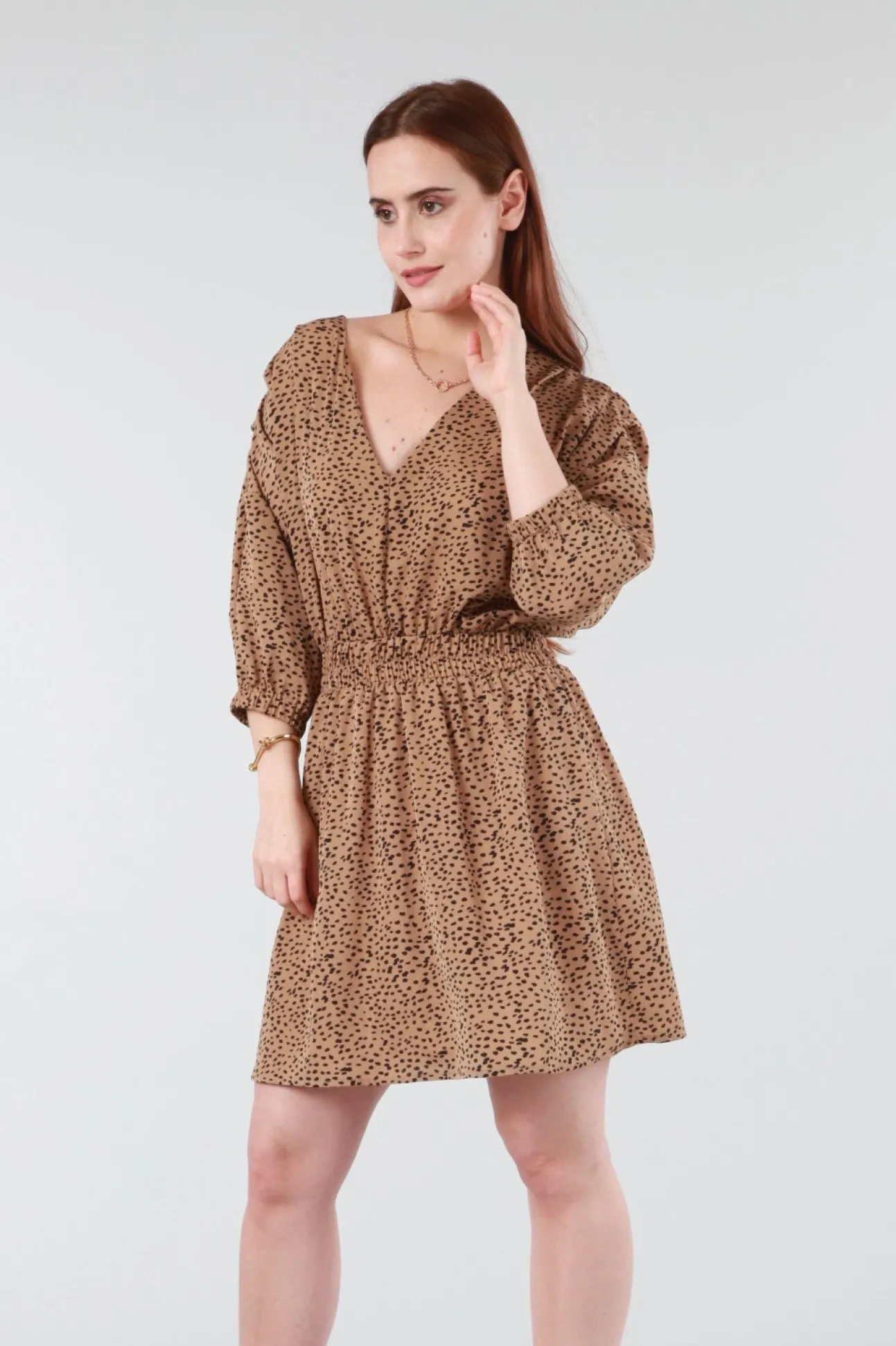 Women Double Second Animal Print Relaxed Shoulder Dress