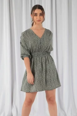 Women Double Second Animal Print Relaxed Shoulder Dress