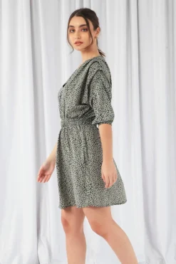 Women Double Second Animal Print Relaxed Shoulder Dress