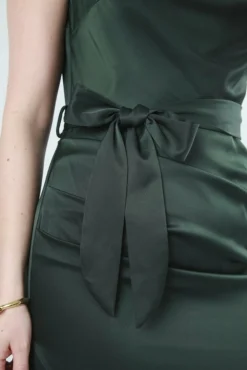 Women Double Second Belted Cowl Neck Dress