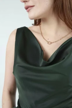 Women Double Second Belted Cowl Neck Dress