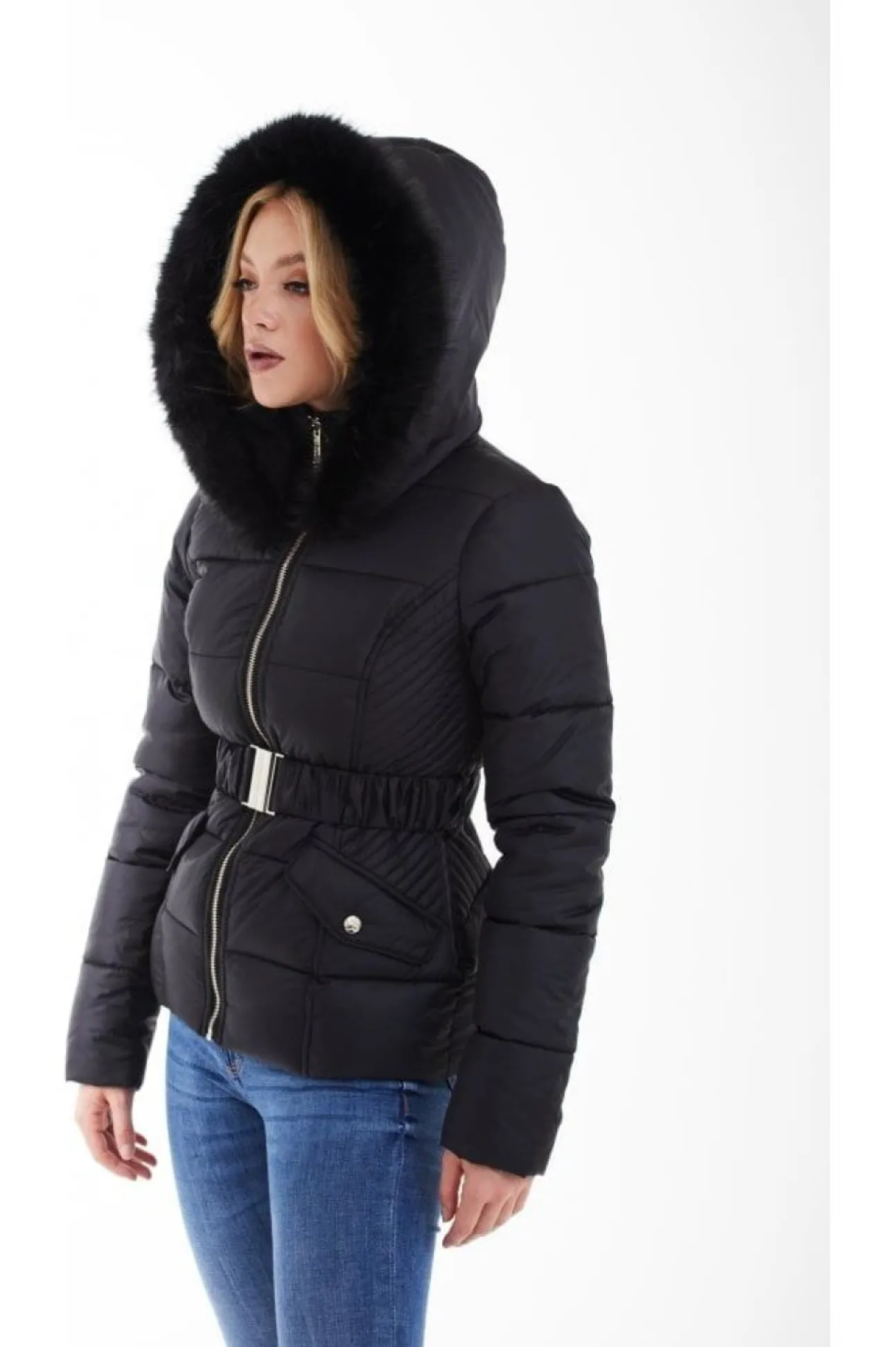 Women Double Second Belted Short Puffer