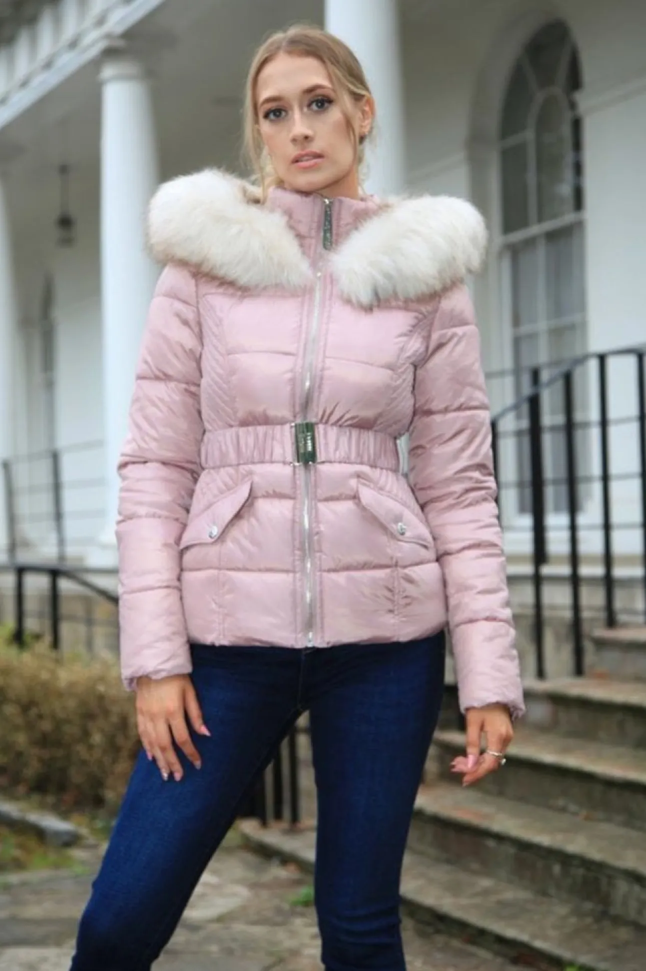 Women Double Second Belted Short Puffer