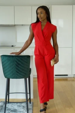 Women Double Second Belted Wrap Jumpsuit